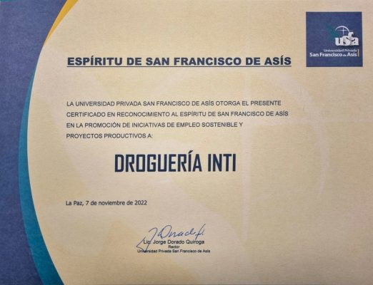 Reconocimiento al empleo sostenible y proyectos productivos que promueve el espíritu de San Francisco de Asís.