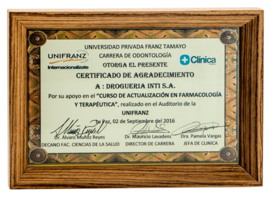 Reconocimiento al Apoyo en el Curso de Actualización de Farmacología y Terapéutica